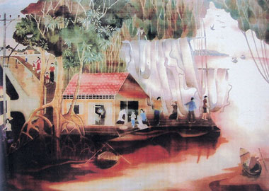 Seni lukisan sutera tradisional Vietnam.